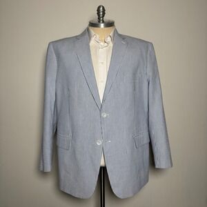 Vinci‎ Mens Seersucker Blazer Blue White Stripe 52R Sport Coat Designed in Italy
